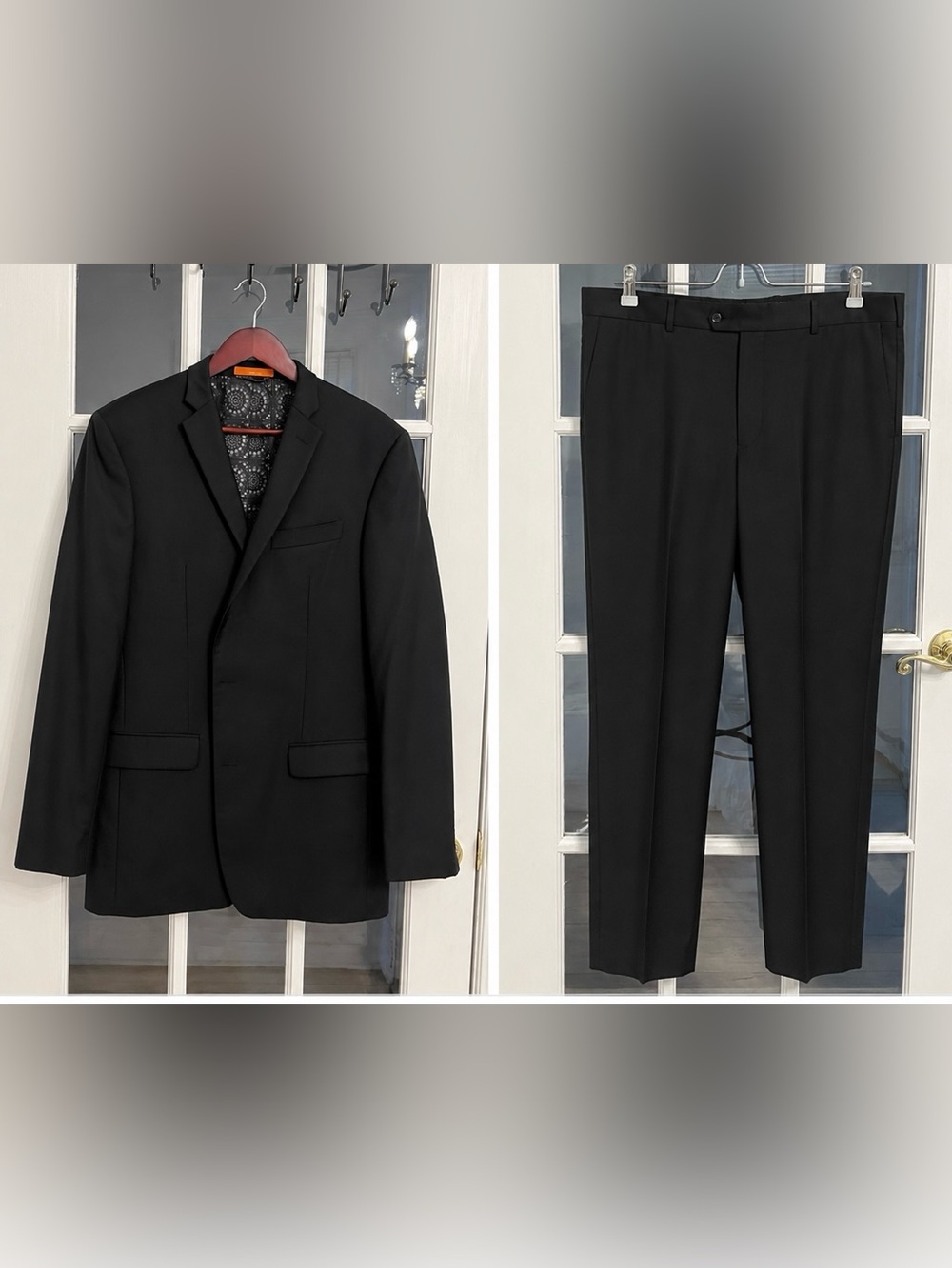 TALLIA for LORD & Taylor Men’s Black The Mason Fit 100% Wool Suit 42L 36x32